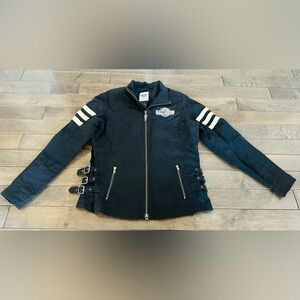 Vintage Y2K Harley-Davidson Women's Sz L Black and White Strips Biker Jacket